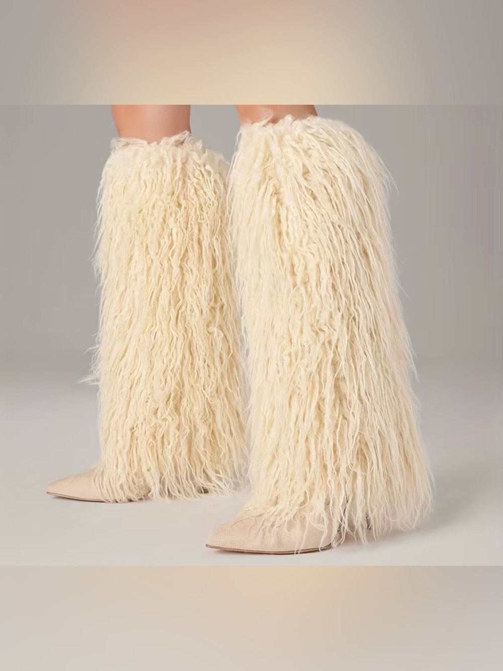 Ivory Shag Faux Fur Stiletto Knee Boot